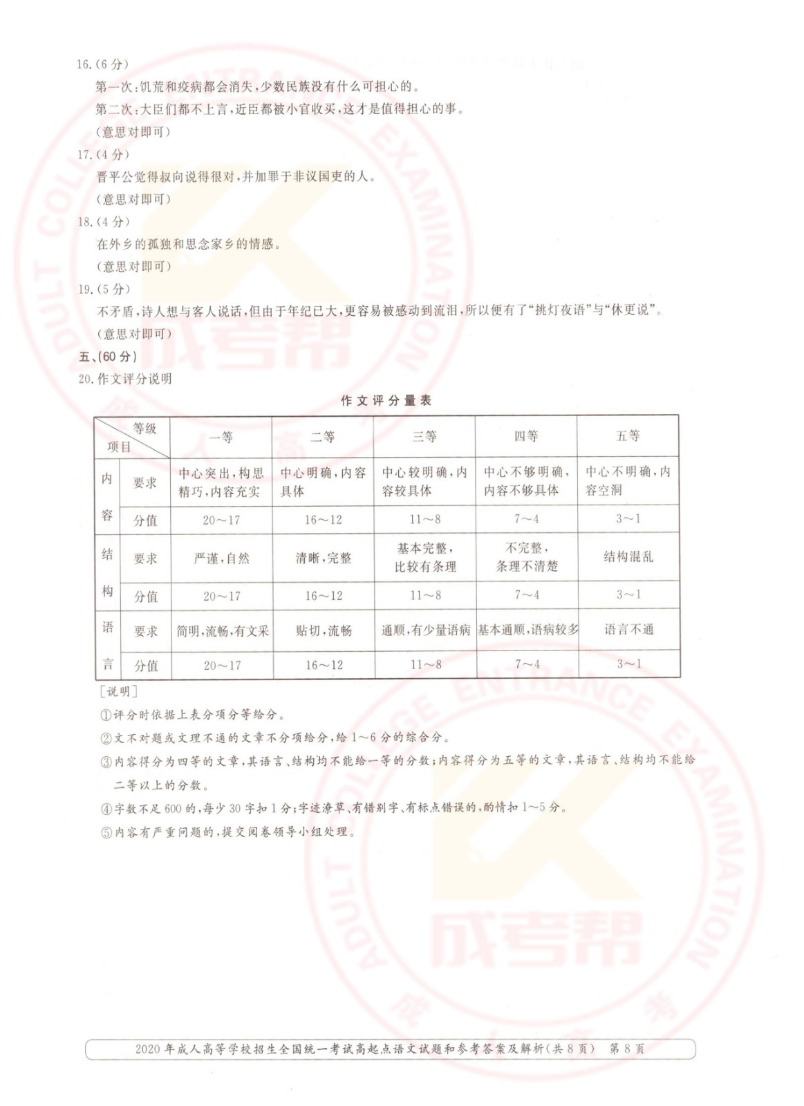 2020年浙江成考高起点语文考试真题及答案(图8)