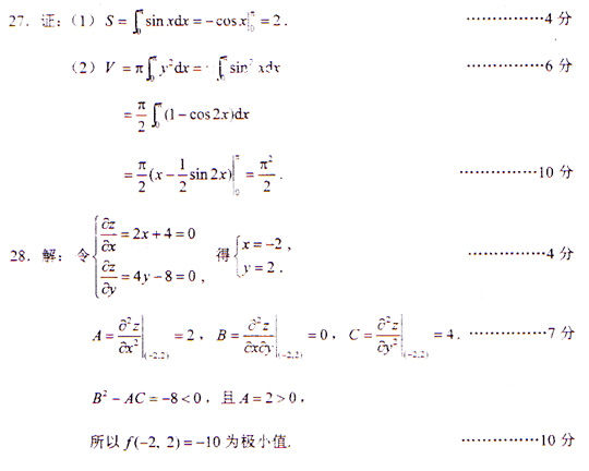 2009年成考专升本高数(二)真题及答案(图7)